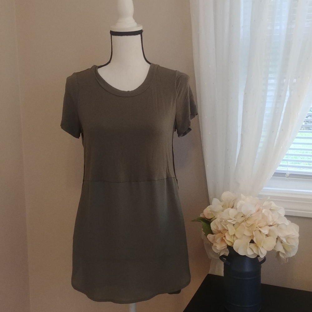 Mossimo Green Mixed Material Top w/Exposed Zipper